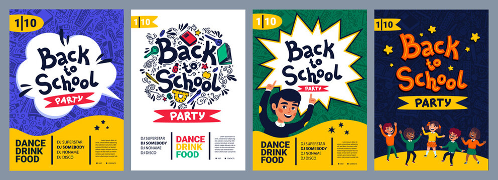 Back to school party poster. School dance party flyer.
