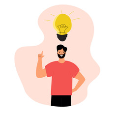 A guy, a man, and an idea. Business man. Creativity. Lampshaded idea. The brunette man in red