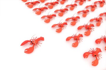 3D rendering of cartoon crayfish and girl