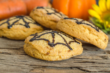 Homemade cookies with spiderweb for Halloween celebration