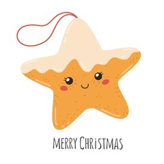 Traditional Christmas cookies, pastries, Merry Christmas. Vector illustration. Star.