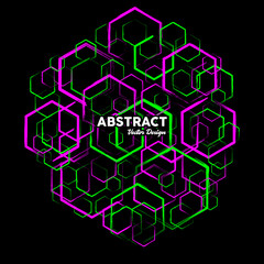 Abstract background in green and pink colors made of random hexagon shapes. Vector illustration