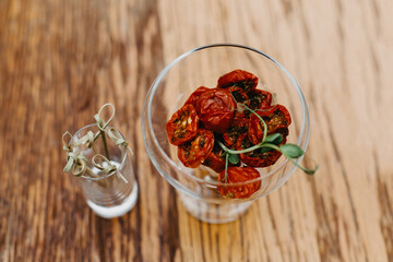 Delicious tomato served in glass.