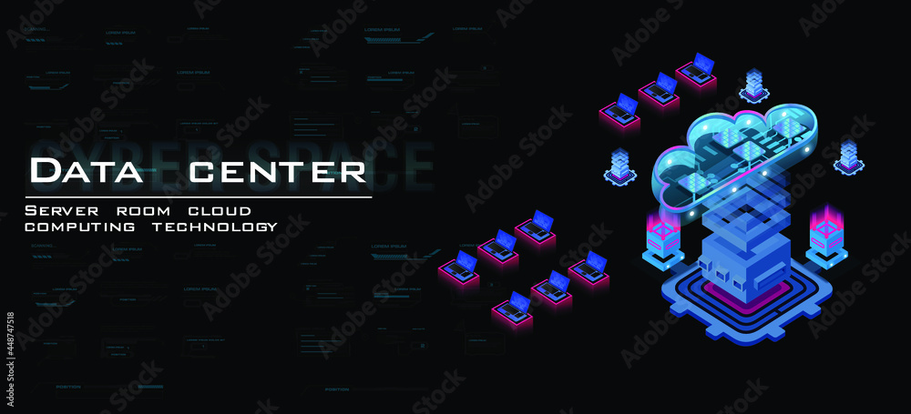 Poster process of work server processing center and data calculation through web hosting. data center and c