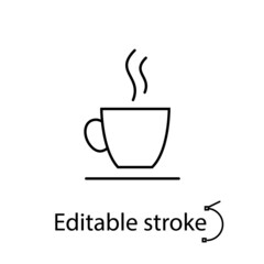 Cup of hot drink outline icon. Coffee mug. Editable stroke. Isolated vector stock illustration