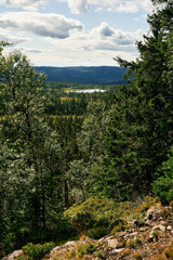 Banneputten Lake up in the Totenåsen Hills, Norway, seen from Bjørnåsen Hill in summer.