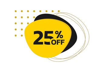 25 percent price off. Modern sale or discount label, icon, sticker with abstract geometric shapes. Promo banner design template. Vector illustration.
