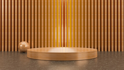 3D rendering wood Stage display platform.concept 3d product present cosmetic mockup.
