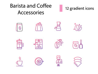 Coffee and barista appliance line icons set. Professional machine. Isolated vector stock illustration