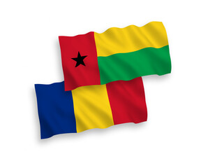 Flags of Romania and Republic of Guinea Bissau on a white background
