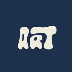 ART word mark logo. Hand drawn lettering text. Alphabet initials isolated on dark background. Decorative, bold, retro, creative style.