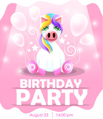 Birthday invitation with pony. Children's party invitation. Unicorn invitation