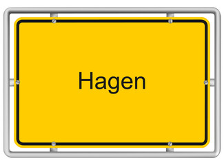 Hagen - yellow road sign isolated on white background