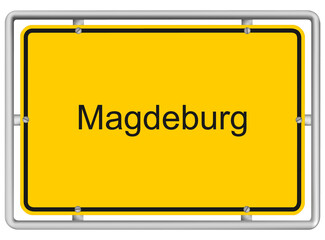 Magdeburg - yellow road sign isolated on white background
