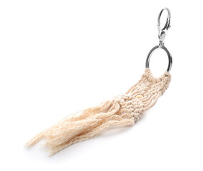 Handmade cotton keychain on white background