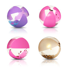 Set with different inflatable beach balls on white background