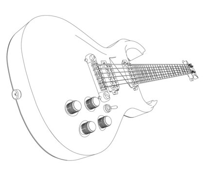 Electric guitar contour from black lines isolated on white background. Vector illustration