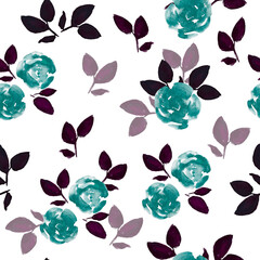 Watercolor wild rose flower. Vintage style illustration. Blossoming roses. Seamless pattern.