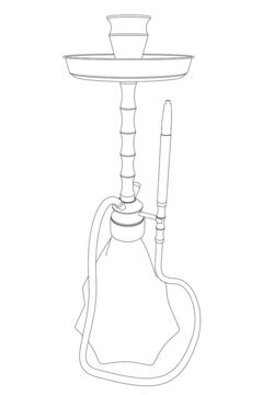 Decorative hookah contour isolated on white background. Vector illustration