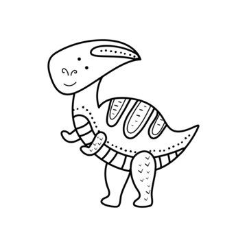 Illustration Dinosaur parasaurolophus doodle style . An isolated object on a white background. An animal of the Jurassic period similar to a dragon Coloring pages for kids activity game