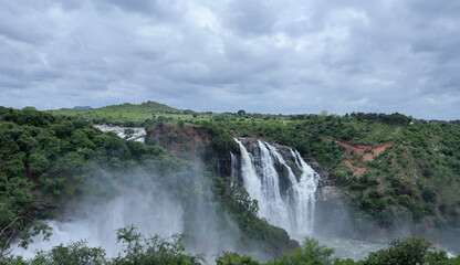 A Mesmerizing cascade flows down the mountain during monsoon in the Shivanasamudra village near Mysore city  in Karnataka, India.