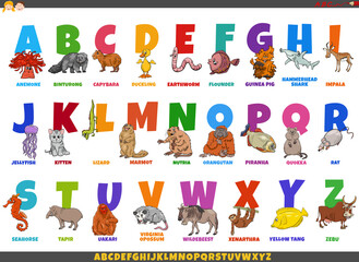 educational cartoon alphabet set with animal characters