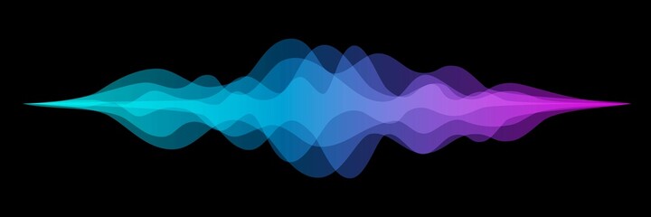 Abstract audio sound wave background. Blue and purple voice or music signal waveform vector illustration. Digital beats of volume color soundwave. Graphic electronic curve shape