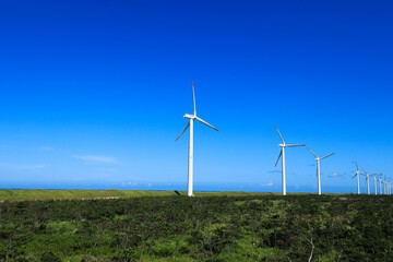 Fototapeta na wymiar 風力発電と青空の風景