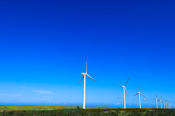Fototapeta premium 風力発電と青空の風景