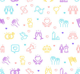 LGBTQ Sign Color Thin Line Sign Seamless Pattern Background. Vector