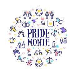 Pride Month LGBTQ Round Design Template Contour Lines Icon Concept. Vector