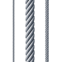 Realistic Detailed 3d Different Steel Rope Set. Vector