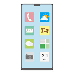 いろいろなアプリが並んだスマートフォンのホーム画面のイラスト