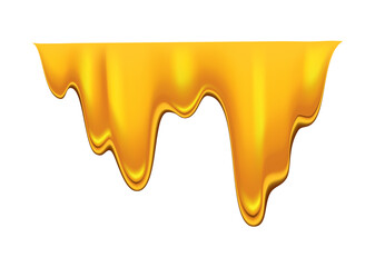 Honey dripping on white background. Golden flow syrup, caramel flowing or liquid melt template. Colorful delicious honey drops