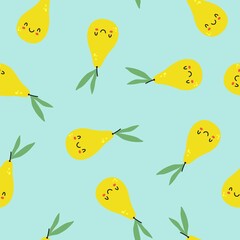 Seamless pattern with a yellow pear. Fruit background. Vector illustration, printing on fabric, wrapping paper and wallpaper.