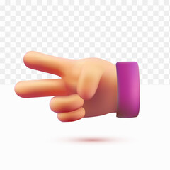 3d hands  peace. Scissors pose. cartoon style on white tranparent background
