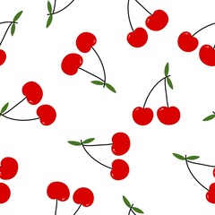 Red cherry. Seamless pattern with berries. A simple vector ornament. For fabric, wrapping paper and decor