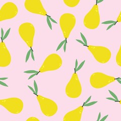 Seamless pattern with a yellow pear. Fruit background. Vector illustration, printing on fabric, wrapping paper and wallpaper.