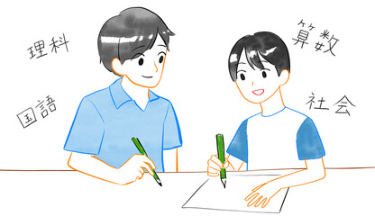 Fototapeta premium 4教科を勉強する子供と大人（高学年）