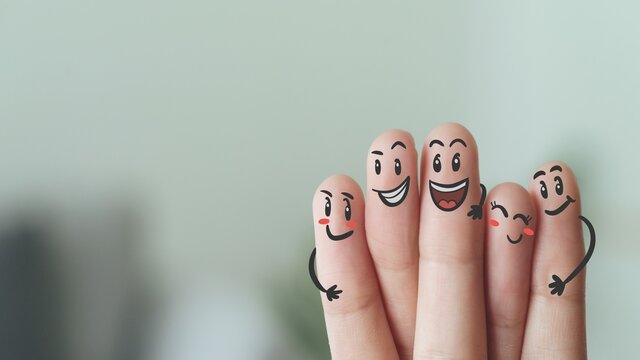 Fingers with Smile Face, Happy, Friendship, Family, Group, Teamwork, Community, Unity, Love Concept.