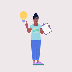 Character with a light bulb