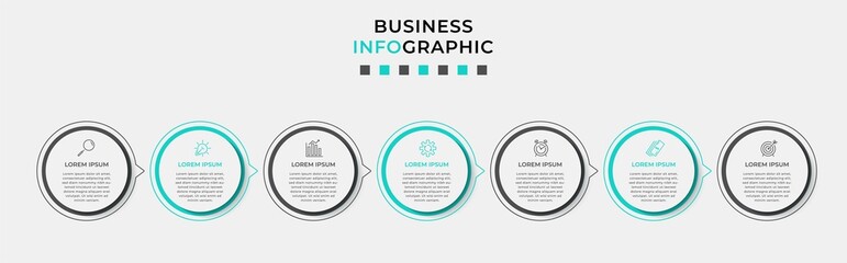 Vector Infographic design business template with icons and 7 options or steps. Can be used for process diagram, presentations, workflow layout, banner, flow chart, info graph