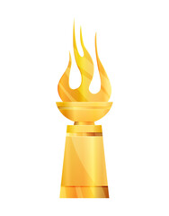 Award or trophy cup. Triumph sport prizes on first place, winner trophy gold cup illustration. Best competition achievement. Awards with fire shape