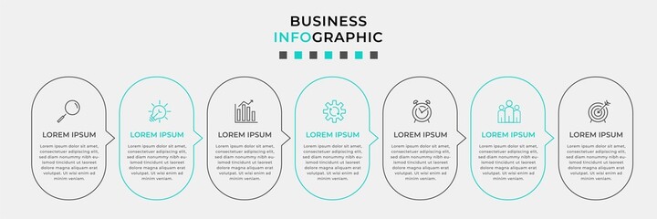 Vector Infographic design business template with icons and 7 options or steps. Can be used for process diagram, presentations, workflow layout, banner, flow chart, info graph