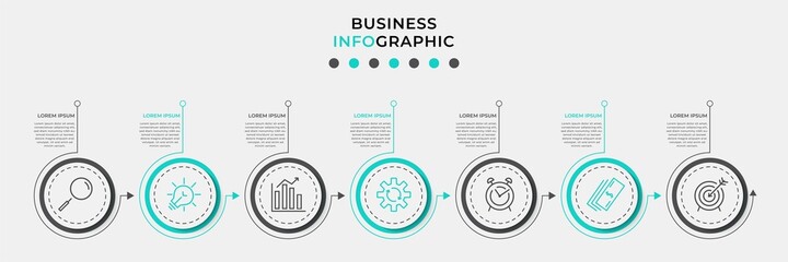Vector Infographic design business template with icons and 7 options or steps. Can be used for process diagram, presentations, workflow layout, banner, flow chart, info graph