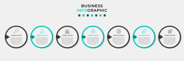 Vector Infographic design business template with icons and 7 options or steps. Can be used for process diagram, presentations, workflow layout, banner, flow chart, info graph