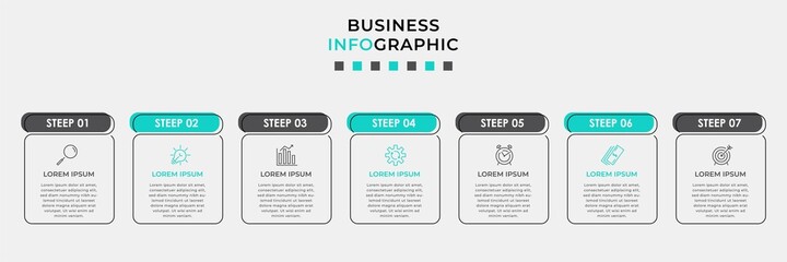 Vector Infographic design business template with icons and 7 options or steps. Can be used for process diagram, presentations, workflow layout, banner, flow chart, info graph