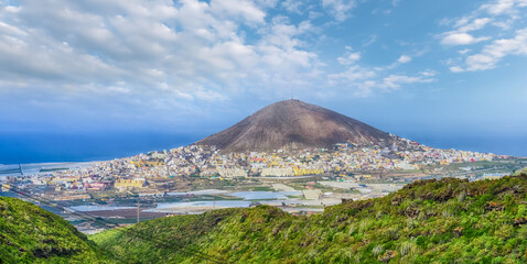 Landscape with Galdar town in north of Gran Canaria island, Spain - obrazy, fototapety, plakaty