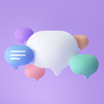 3D Speech Bubbles For Text Replacement, Chatting Or Message Box, Social Media Chatting Concept. 3d Render Illustration