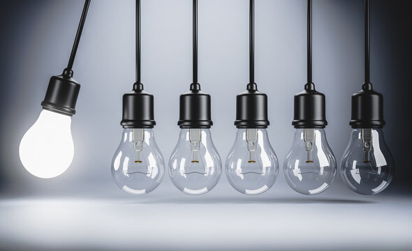 3D Render,Perpetual motion hanging light bulb,Creativity concept idea.